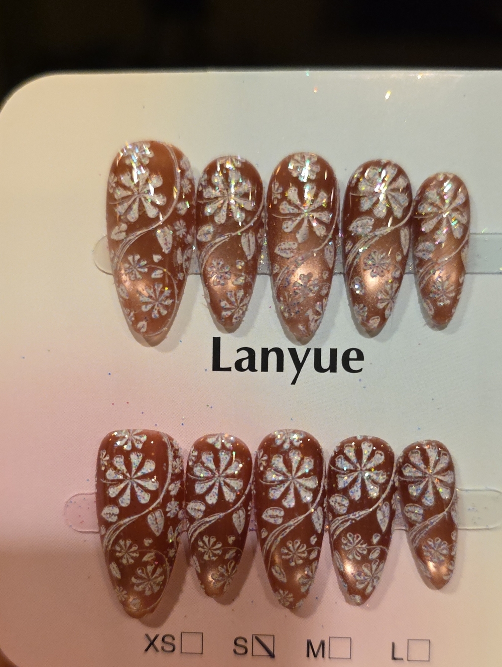 Women's Metallic Rose Floral Press-On Nails Size Small